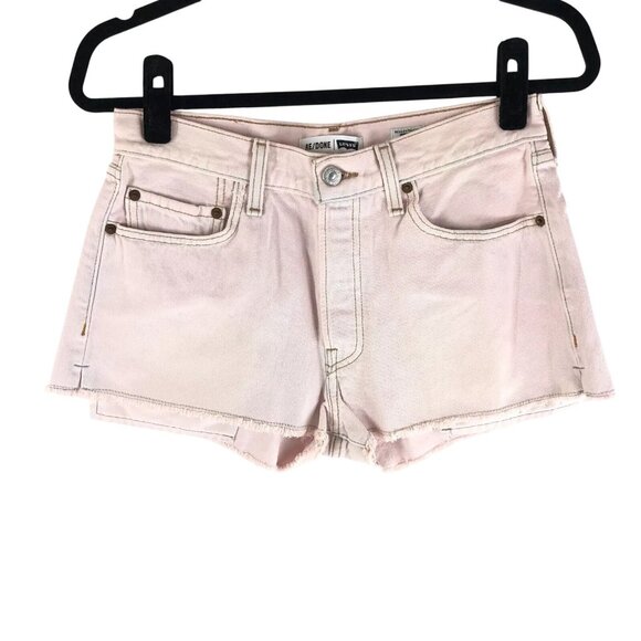Re/Done Levis Womens The Short Cotton High Rise Light Pink Button Fly Fringe 28